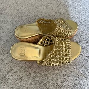 Marc Fisher Metallic Gold Woven Clogs